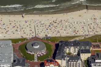 Beach and Café Pudding, aerial view, Wangerooge, North Sea, North Sea island, East Frisian Islands,