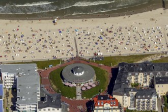 Beach and Café Pudding, aerial view, Wangerooge, North Sea, North Sea island, East Frisian Islands,