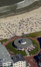 Beach and Café Pudding, aerial view, Wangerooge, North Sea, North Sea island, East Frisian Islands,