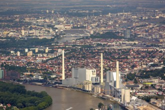 GKM Mannheim with view over Mannheim, power station, Schwetzingen, Baden-Württemberg, Germany,