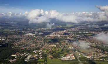 Lingen city overview with clouds, Lingen (Ems), Emsland, Lower Saxony, Germany, Europe, aerial