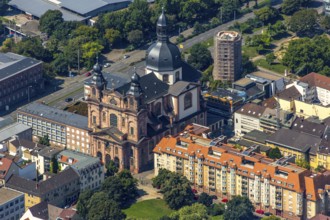 Jesuit church am Schillerplatz Mannheim, Mannheim, Baden-Württemberg, Germany, Europe, aerial view,