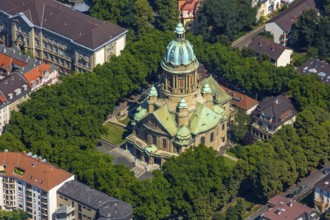 Christuskirche Mannheim, Mannheim, Baden-Württemberg, Germany, Europe, aerial view, birds-eyes