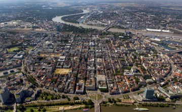 Square city Mannheim, old town, view over the Neckar river to Mannheim, Mannheim,