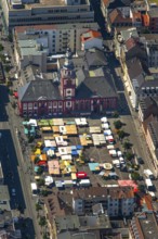 Market square of Mannheim with former town hall of Manheim, St Sebastian's Church, fountain
