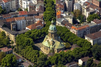 Christuskirche Mannheim, Mannheim, Baden-Württemberg, Germany, Europe, aerial view, birds-eyes