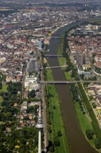 View over the Neckar river to Mannheim, Mannheim, Baden-Württemberg, Germany, Europe, aerial view,