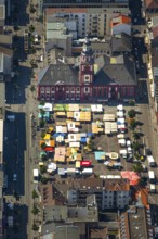 Market square of Mannheim with former town hall of Manheim, St Sebastian's Church, fountain