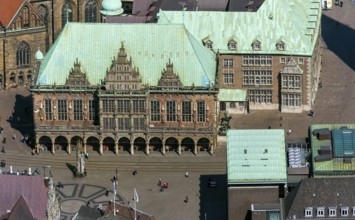 Bremen town hall, Bürgerschaft, green copper roof, city centre Bremen, city, aerial view, aerial