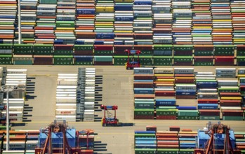 Straddle carrier, container transporter, container port Hamburg, CTA, Container Terminal