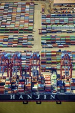 Hanjin container ship, container loading, container gantry cranes, container cranes, container