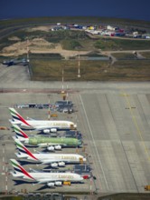 Airbus A380 for Emirates in front of completion on the apron, Finkenwerder Airport, Finkenwerder