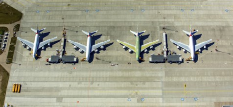 Airbus A380 for Emirates in front of completion on the apron, Finkenwerder Airport, Finkenwerder