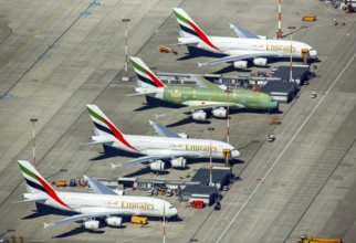Airbus A380 for Emirates in front of completion on the apron, Finkenwerder Airport, Finkenwerder