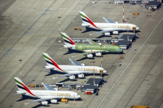 Airbus A380 for Emirates in front of completion on the apron, Finkenwerder Airport, Finkenwerder
