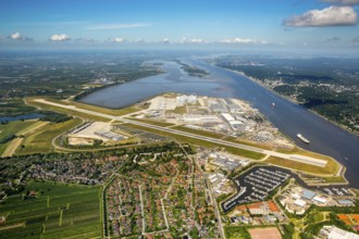 Finkenwerder Airport, runway and factory halls of Airbus Airport, Finkenwerder Airport, Hamburg,