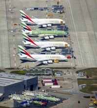 Airbus A380 for Emirates in front of completion on the apron, Finkenwerder Airport, Finkenwerder
