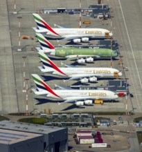 Airbus A380 for Emirates in front of completion on the apron, Finkenwerder Airport, Finkenwerder