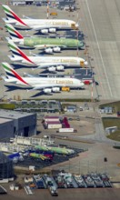 Airbus A380 for Emirates in front of completion on the apron, Finkenwerder Airport, Finkenwerder
