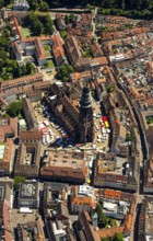 Freiburg Minster with market square, Freiburg im Breisgau, Breisgau, Baden-Württemberg, Germany,