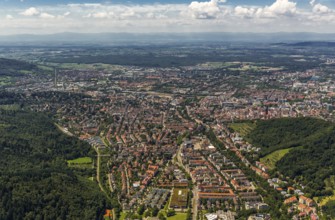 Overview of Freiburg, Freiburg im Breisgau, Breisgau, Baden-Württemberg, Germany, Europe, aerial