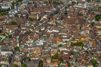 Old town of Freiburg with Schwabentor, market place with Freiburg Minster, Freiburg im Breisgau,