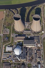 Nuclear power plant Grohnde, nuclear power plant, nuclear power plant on the Weser, cooling towers,