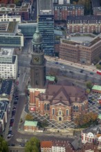 St.Michaeliskirche, Hamburger Michel, landmark of Hamburg, Hamburg, Germany, Europe, aerial view,