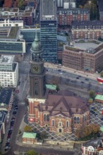 St.Michaeliskirche, Hamburger Michel, landmark of Hamburg, Hamburg, Germany, Europe, aerial view,