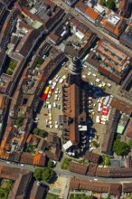 Freiburg Minster with market square, Freiburg im Breisgau, Breisgau, Baden-Württemberg, Germany,