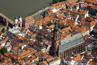 Heiliggeistkirche in Heidelberg Old Town with Old Bridge and Tor tor of the Old Bridge, Neckar,