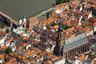 Heiliggeistkirche in Heidelberg Old Town with Old Bridge and Tor tor of the Old Bridge, Neckar,