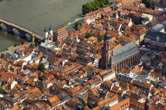 Heiliggeistkirche in Heidelberg Old Town with Old Bridge and Tor tor of the Old Bridge, Neckar,
