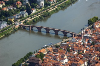 Heidelberg Old Town with Old Bridge and Tor tor of the Old Bridge, Heidelberg, Rhein-Neckar-Kreis,