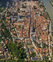 Overview of Heidelberg and the Neckar river with Old Bridge and Heiliggeistkirche, Heidelberg,