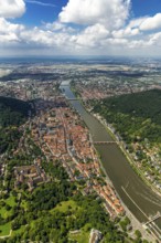 Overview of Heidelberg and the Neckar river with Old Bridge and Heiliggeistkirche, Heidelberg,