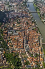 Overview of Heidelberg and the Neckar river with Old Bridge and Heiliggeistkirche, Heidelberg,