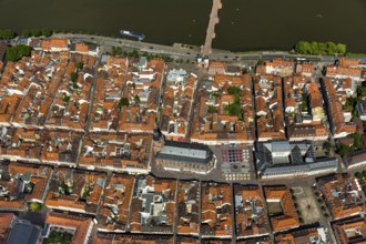 Heiliggeistkirche in Heidelberg Old Town with Old Bridge and Tor tor of the Old Bridge, Neckar,