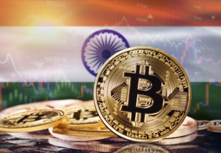 Bitcoin with India flag in the background. Investors in cryptocurrency and Blockchain Technology in