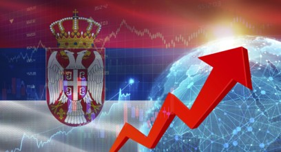 Global financial growth with Serbia flag. Financial growth with Serbia flag on economic background