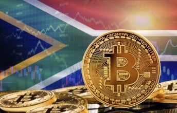 Investors in cryptocurrency and Blockchain Technology in South Africa, Concept. Bitcoin with South