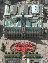 Hamburg City Hall, The Parliament of the Free and Hanseatic City of Hamburg, red pavilions in front