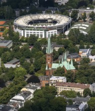 Rothenbaum Sport GmbH, Rothenbaum Arena, in front of Johanniskirche, Hamburg, Germany, Europe,