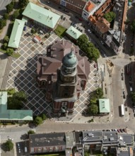 Tower of St Michael's Church, St Michael's Church, Hamburg, Germany, Europe, aerial view,