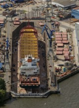 Blohm und Voss Dock Elbe Hamburg, dry dock, ship hull, steel hull, Hamburg harbour, Hamburg,