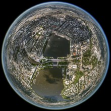 Inner Alster Lake, Außenalster, Kennedybrücke, fisheye lens, fisheye, round picture, Hamburg,