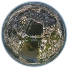 Inner Alster Lake, Außenalster, Kennedybrücke, fisheye lens, fisheye, round picture, Hamburg,