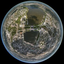 Inner Alster Lake, Außenalster, Kennedybrücke, fisheye lens, fisheye, round picture, Hamburg,