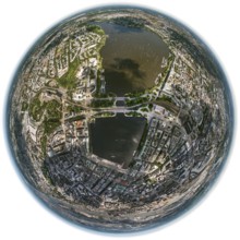 Inner Alster Lake, Außenalster, Kennedybrücke, fisheye lens, fisheye, round picture, Hamburg,