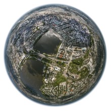 Inner Alster Lake, Außenalster, Kennedybrücke, fisheye lens, fisheye, round picture, Hamburg,